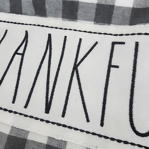 Rae Dunn Embroidered Mantle Scarf Thankful Gray Buffalo Check Plaid New - Picture 4 of 6